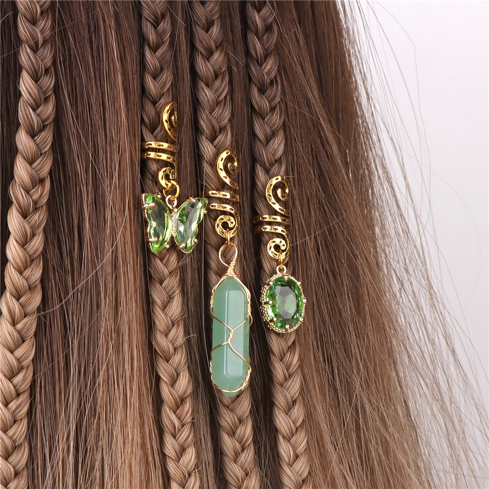 Green Crystal Aventurines Butterfly Hexagonal Prism Round Shape Hair Clip 3pcs/Set Headwear Women Healing Reiki Hair Accessories Green Crystal Aventurines Butterfly Hexagonal Prism Round Shape Hair Clip 3pcs/Set Headwear Women Healing Reiki Hair Accessories