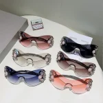 KAMMPT Rimless Y2k Sunglasses with Rhinestones Women Fashion Monoblock Outdoor Decor Shades Trendy Design Gradient Sun Glasses 5