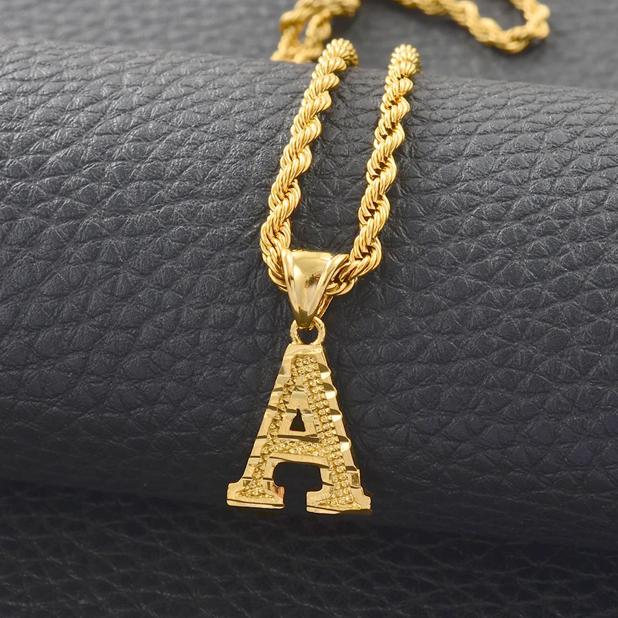 Anniyo A-Z Letters Necklaces Women Men Gold Plated Initial Pendant Rope Chain English Letter Jewelry Alphabet African #058002B Anniyo A-Z Letters Necklaces Women Men Gold Plated Initial Pendant Rope Chain English Letter Jewelry Alphabet African #058002B