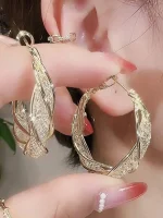 Gorgeous Intertwined Gold Color Hoop Earrings With Intricate Mesh Stylish Style Earrings For Women Party Gift Jewelry 6