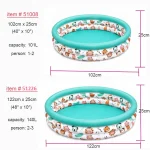 40”/48” X 10” 3 Rings Round Inflatable Infant Baby Swimming Pool Toddler Kiddie Ball Pit Pool Animal Pattern Age 2 and Up 6