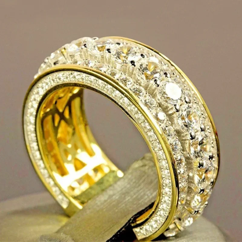 14 k Gold color Gold Full Diamond Round Ring for Women Men Wedding Engagement Party Accessories Gift Jewelry Rings 2021 Trend 14 k Gold color Gold Full Diamond Round Ring for Women Men Wedding Engagement Party Accessories Gift Jewelry Rings 2021 Trend