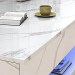 Modern Stylish Coffee Table with LED lights, Double-Layer Design for Living Room Coffee Table with 2 Storage Drawers 5