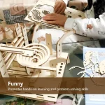 3D Wooden Puzzle DIY Mechanical Manual Model  Building Kits Assemble Toys Marble Run Set with 4 Ball for Adult Kids Gifts 6
