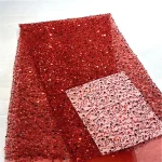 French Style Sequin Mesh Lace Fabric Pearl Bead Heavy Craft Tulle Soft Net For Sewing Women Luxury Dress Robe Trailing Trimming 2
