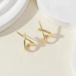 LATS Trendy Gold Color Cross Stud Earrings for Women Dainty Simple Minimalist Earring Fashion Jewelry Party Gifts Wholesale 6
