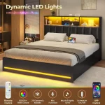 VIAGDO Queen Bed Frame with Bookcase Headboard, Wooden Bed Frame Queen Size with Charging Station, 4 Storage Drawers and LED Lig 5