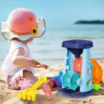 Beach Toy Set for Kids Sand Wheel Sand Bucket Scooter Shovel Rake Sailboat Hourglass Cute Molds Summer Outdoor Sandbox Sand Toys 6