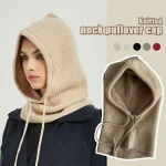 Women Winter One-Piece Beanie Hats Knit Balaclavas Neck Warmer Scarf Outdoor Women's Head Hood Bonnet Ear Protection Beanies Cap 4