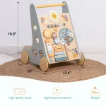 ROBOTIME ROBUD Wooden Baby Walker Baby Push Walker with Activity Center and Storage Montessori Walker Toy for Boys and Girls 6