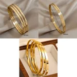 3pcs Glossy 18K Gold Plated Stainless Steel Bangle Bracelet for Women Minimalist Basic Wristband Bangles Waterproof Jewelry 6