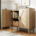 Rattan Buffet Cabinet, 2-Door Decorative Side Cabinet For Living Room Dining Room Entryway 5