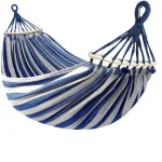Canvas Hammock Anti-Roll Double Camping with Curved Wooden Poles Outdoor Swing Bed for Two 5