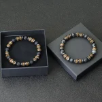 New Vintage Men Bracelet Stone Natural Wooden Braclet Homme Hematite Tiger Eyes Braslet Coconut Bead Brazalete Pulsera Hombre 3