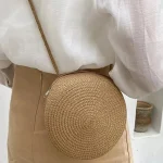 Summer Round Straw Bag For Women Woven Handmade Shoulder Bag New Travel Rattan Beach Bag Casual Style Crossbody Bag Handbag Purs 2