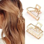 Fashion Simple Non Slip Mini Hollow Heart Metal Hair Claw Clips Gold Geometric Bangs Barrettes Hair Jaws For Women Girls Daily 3