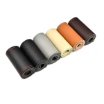 Universal Leather Car Steering Wheel Stitch On Wrap Cover Fit for 38cm 14" DIY Sewing Breathable and Anti Slip Black Grey Beige 2