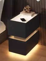 Creative 25cm Smart Bedside Table with Sensor Light Nordic Style Storage Cabinet Bedroom Nightstand with Wireless Charging 5
