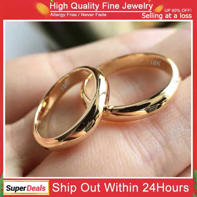 Non-Fading Fine 4mm Round 18K Golden Ring Women's Men's Simple Wedding Band Lover's Couple's Gift Jewelry Non-Fading Fine 4mm Round 18K Golden Ring Women's Men's Simple Wedding Band Lover's Couple's Gift Jewelry