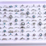 20/30Pcs/Lot Vintage Boho Glass Turquoise Rings Fashion Women Vacation Style Daily Festival Jewelry Party Decoration Gifts 3