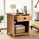 charging station nightstand in farmhouse style, pine wood with drawer for bedroom use 6