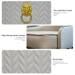 Modern PU Leather Set of 2 Dining Chairs with Metal Legs High Tufted Back Lion Head Pull Ring 6