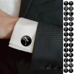 26 Alphabet Letters Print Personality Men Tie Clip & Cufflinks Set Shirt Suit Cuff Links Wedding Jewelry Fathers Day Gift 6