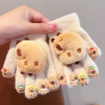 Winter Children Gloves 3D Capybara Plush Gloves Five Finger Cold-proof Gloves Outdoors Thick Warm Gloves For Boys Girls 2