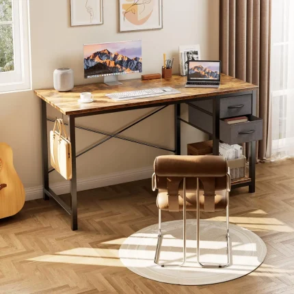 JHK 47IN Computer Desk with 2 Drawers For Study Office Gaming Wood Table with Adjustable Position Drawers Modern Work Table