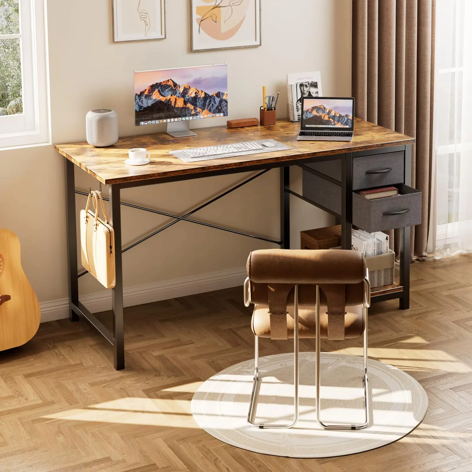JHK 47IN Computer Desk with 2 Drawers For Study Office Gaming Wood Table with Adjustable Position Drawers Modern Work Table JHK 47IN Computer Desk with 2 Drawers For Study Office Gaming Wood Table with Adjustable Position Drawers Modern Work Table