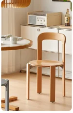 Nordic  Beech Solid Wood Plywood Dining Stackable Vintage Curved Backrest Swiss Chair 2