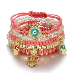 6Pcs/set Bohemian Evil Eye Bracelet Set For Women Fatima Hand Heart Charm Beaded Rope Chain Bangle Female Jewelry Gift 5