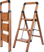 Step Ladder Woodgrain Finish Aluminum Folding Step Stool 3 Step Stairs,Portable Sturdy for Home & Kitchen Office 330 lbs 2
