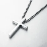 New Stainless Steel Cross Pendant Necklace for Men Women Minimalist Jewelry Male Female Necklaces Chokers Silver Color 5