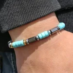 Fashionable turquoise black stone bead bracelet handmade elastic rope bracelet perfect gift for Christmas accessories 4
