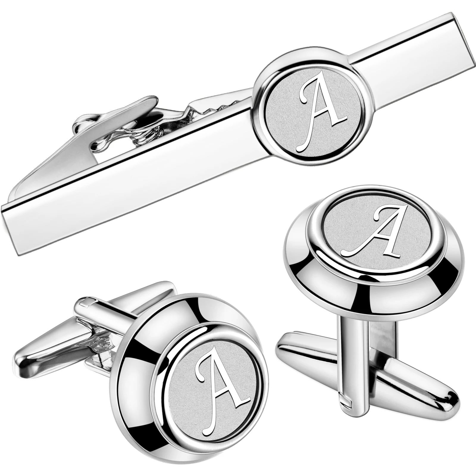 HAWSON 2 Inch Personalized Initial A-Z Cufflinks and Tie Clip Set for Men Silver Plated Shirt Accessories Business Gift Jewelry HAWSON 2 Inch Personalized Initial A-Z Cufflinks and Tie Clip Set for Men Silver Plated Shirt Accessories Business Gift Jewelry