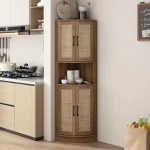 Tall Corner Cabinet, 64.7" Rattan Corner Storage Cabinet with 4 Doors and 5 Storage Shelves, Farmhouse Space Saver, Boho Shelf 4