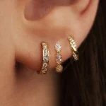 1PC 18K Gold Plated Stainless Steel Round Circle Earrings for Women Teens Cubic Zircon Star Leaf Hoop Earrings Piercing Jewelry 3