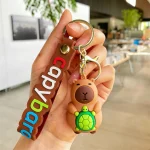 Cute Capybara Rodent PVC Pendant Keychain - Simulation Capybara with Turtle Design Anime Keyring for Cute Animal Lovers 2