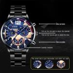 Fashion Mens Stainless Steel Watches Luxury Quartz Wristwatch Calendar Luminous Clock Men Business Casual Watch Reloj Hombre 2
