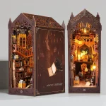DIY Book Nook Insert Kits Wooden Doll House Building Kit Magic House Casa Bookend With LED Lights Bookshelf Home Decoration Gift 5