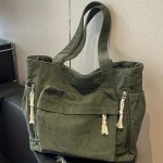 Women Casual Corduroy Shoulder Bag Travel Master Multi Pocket Tote Solid Color 6
