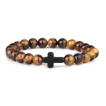 Prayer Men Natural Stone Wood Beads Rosary Hematite Cross Bracelets Onyx Meditation Bracelet Women Yoga Jewelry Homme Pulsera 6