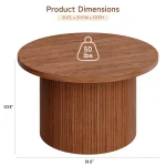 31.5" Round Coffee Table,Tambour Design Coffee Tables,Mid Century Modern Wood Coffee Table,Drum Accent Small Center Table,Walnut 2