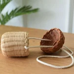 New Acorn-shaped Storage Basket Hand-woven Round Rattan Bag Bucket Tropical Beach Style Woven Shoulder Bag Photo Props 6
