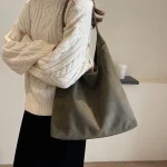 Autumn and Winter Vintage Women's Bag Large Capacity Suede Shoulder Bag Solid Color Simple Casual Commuter Bag Retro Handbags 4
