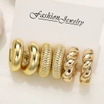 6pcs Chunky Gold Plated Waterdrop Hoop Earring Set For Women European and American Minimalist Smooth Circle Drop Earring Jewelry 5