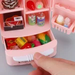 Cute Simulation Microfilm Furniture Double Door Refrigerator 1:12 Dollhouse Kitchen Model Decorations For Girl Birthday Gifts 4