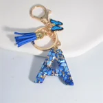 Fashion Blue Glazed Stone A To Z Letter Keychain 26 Initials Alphabet Butterfly Tassel Pendant Car Key Chain Women Jewelry GIfts 3