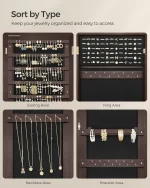 Full-Length Mirror Jewelry Cabinet with Lock, Velvet Lining, and Ample Storage - Brown and Black 6